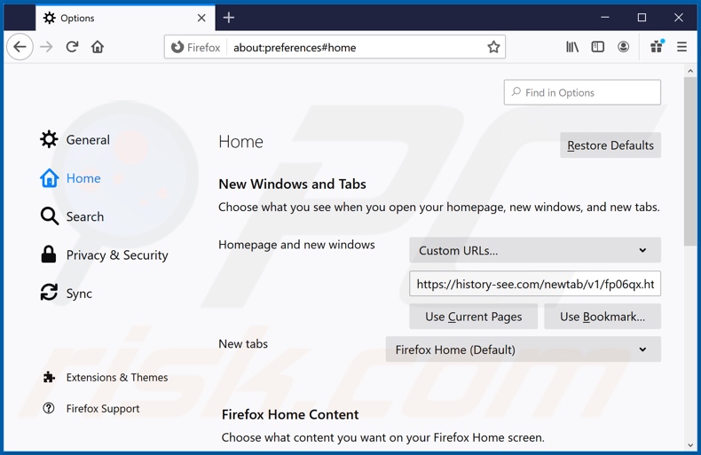 Removing history-see.com from Mozilla Firefox homepage
