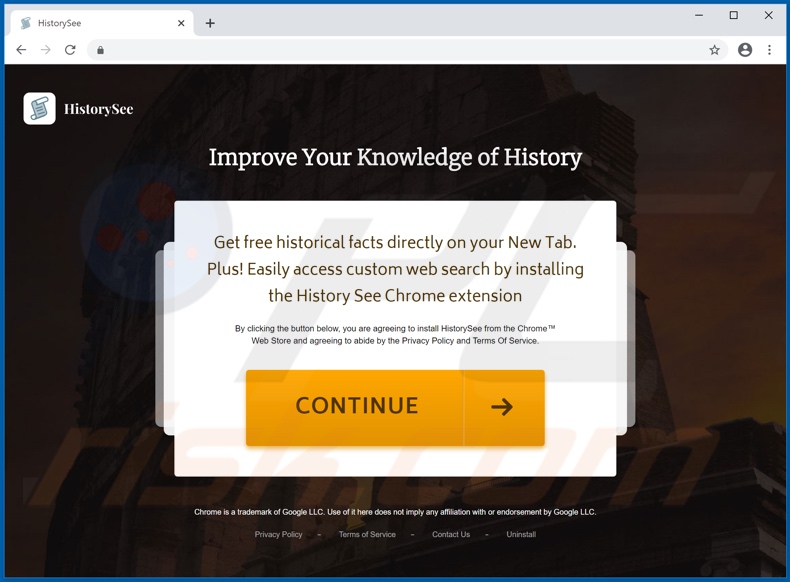 Website used to promote HistorySee browser hijacker (Chrome)