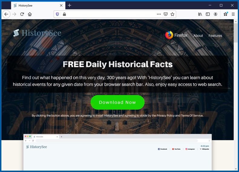 Website used to promote HistorySee browser hijacker (Firefox)