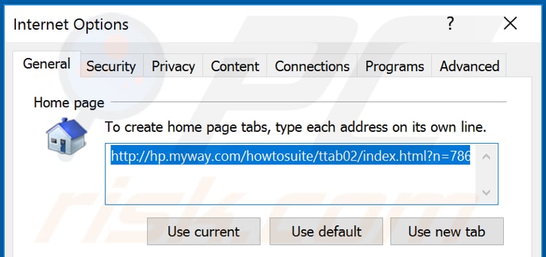 Removing hp.myway.com from Internet Explorer homepage