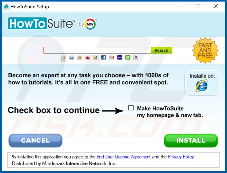 Official HowToSuite browser hijacker installation setup