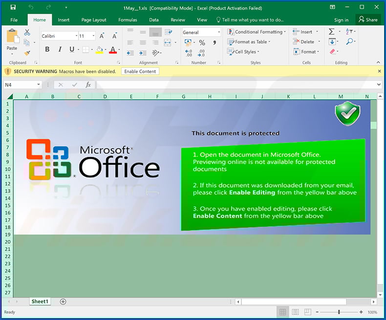 IcedID trojan-spreading malicious MS Excel document