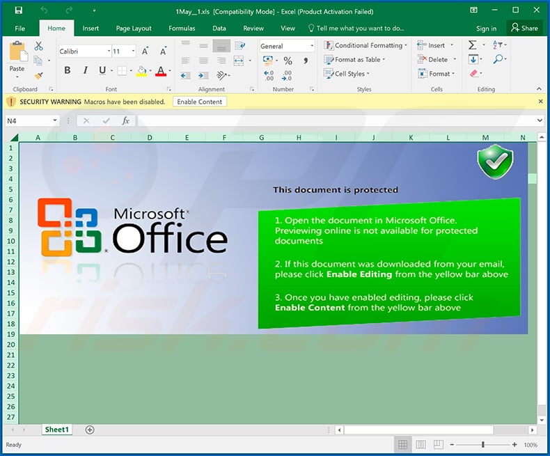 IcedID trojan-spreading malicious MS Excel document