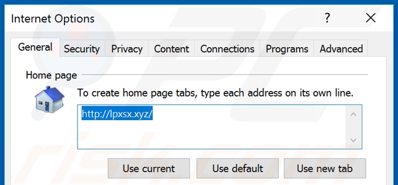 Removing lpxsx.xyz from Internet Explorer homepage