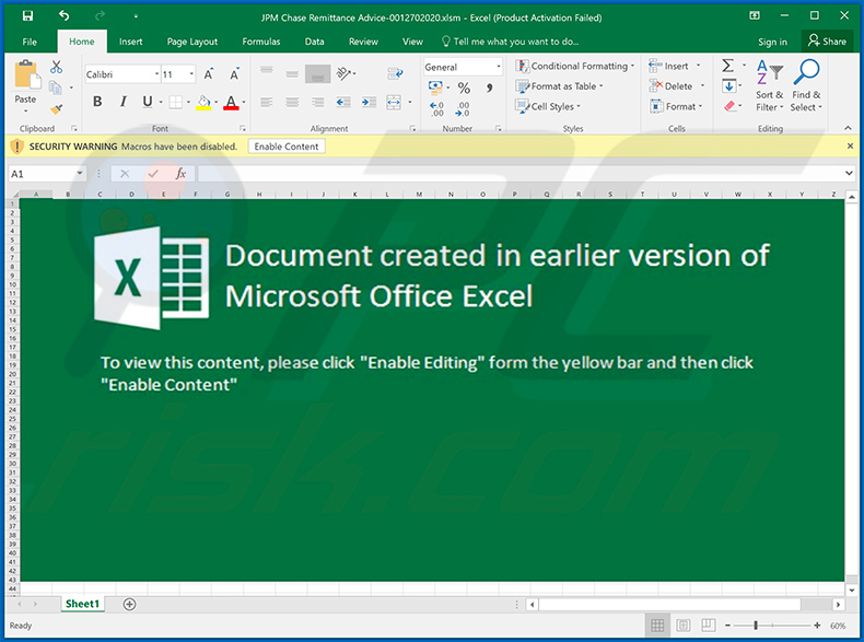RemcosRAT-injecting malicious MS Excel document distributed using JPMorgan Chase-themed spam emails