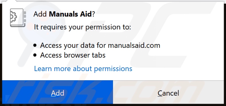 Manuals Aid browser hijacker asking for permissions (Firefox)
