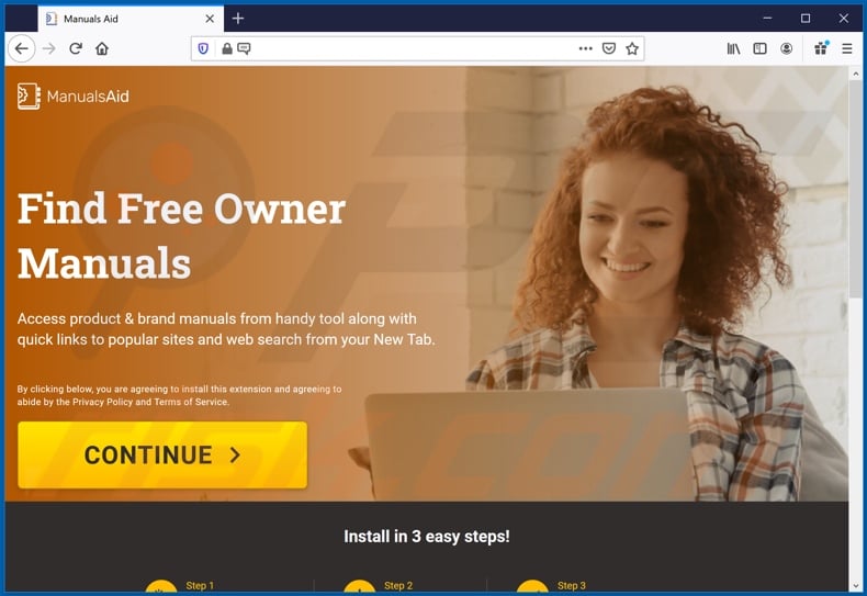 Website used to promote Manuals Aid browser hijacker (Firefox)