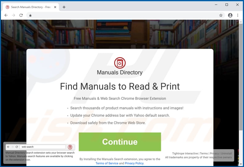 Website used to promote Manuals Directory Search browser hijacker