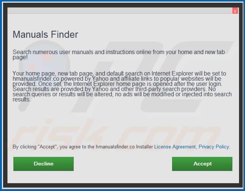 Official Manuals Finder browser hijacker installation setup