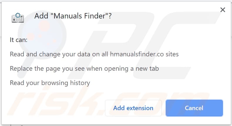manuals finder browser hijacker asks for a permission to change various data