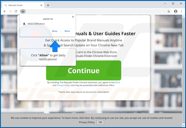 Website used to promote Manuals Finder browser hijacker
