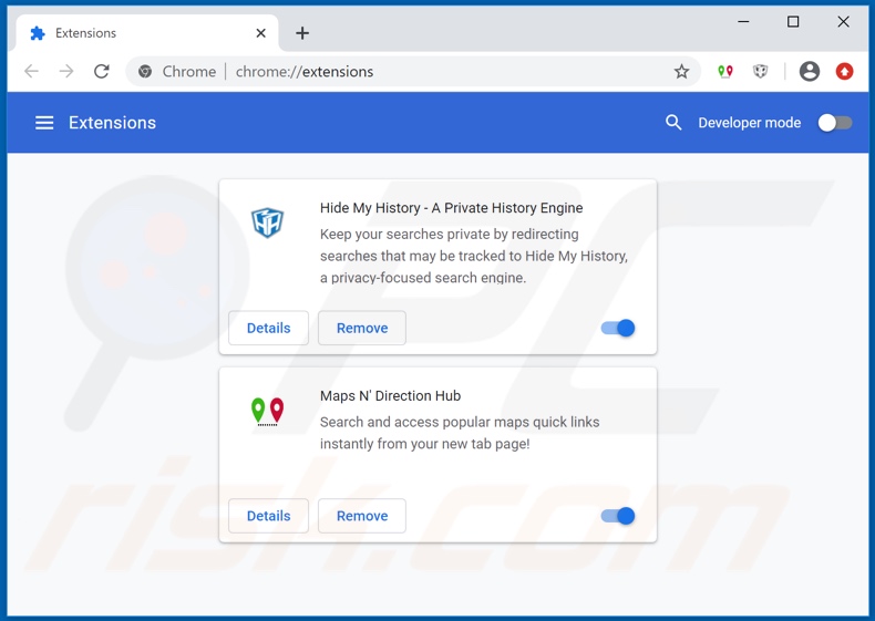 Removing hmapndirectionhub.com related Google Chrome extensions