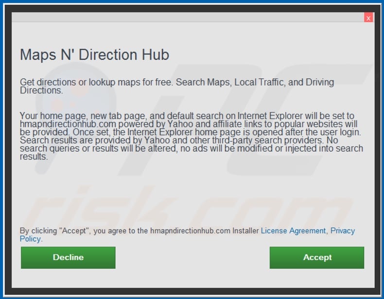 Official Maps N Direction Hub browser hijacker installation setup