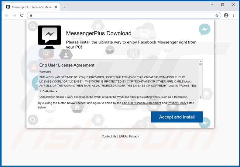 Website promoting MessengerPlus adware