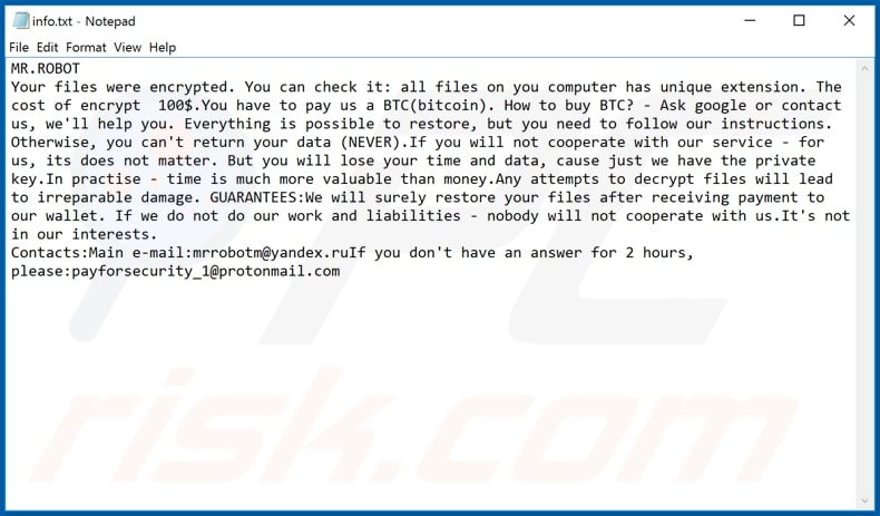 MR.ROBOT ransomware text file (info.txt)