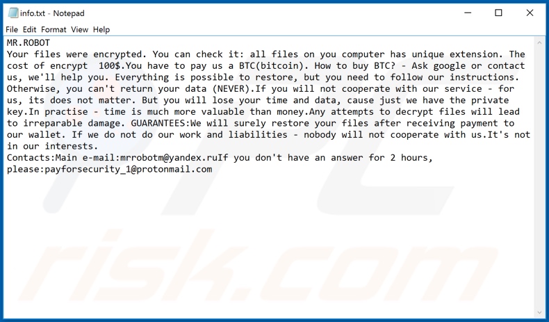 MR.ROBOT ransomware text file (info.txt)