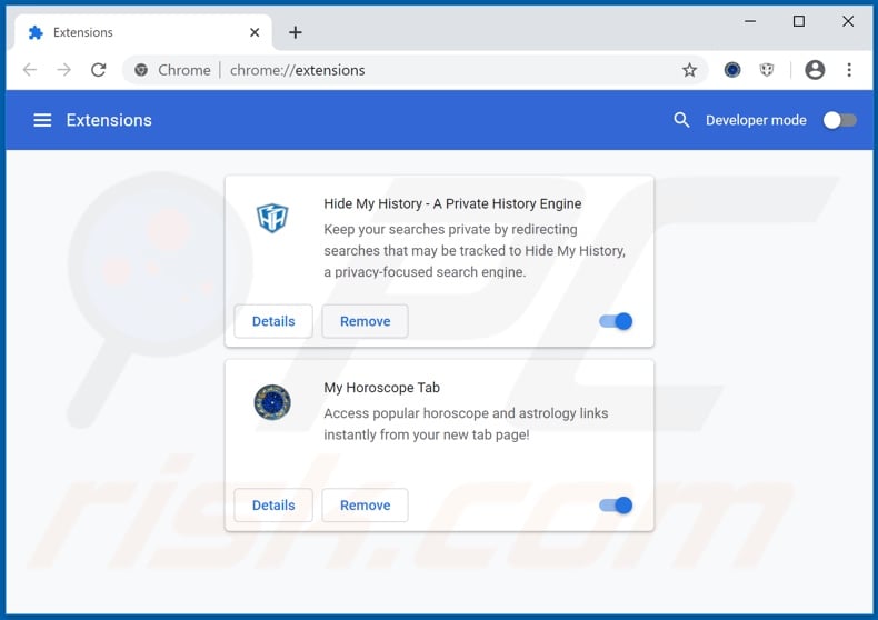 Removing hmyhoroscopetab.com related Google Chrome extensions