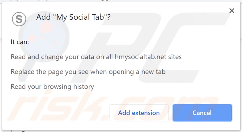 my social tab browser hijacker asks for a permission to be installed