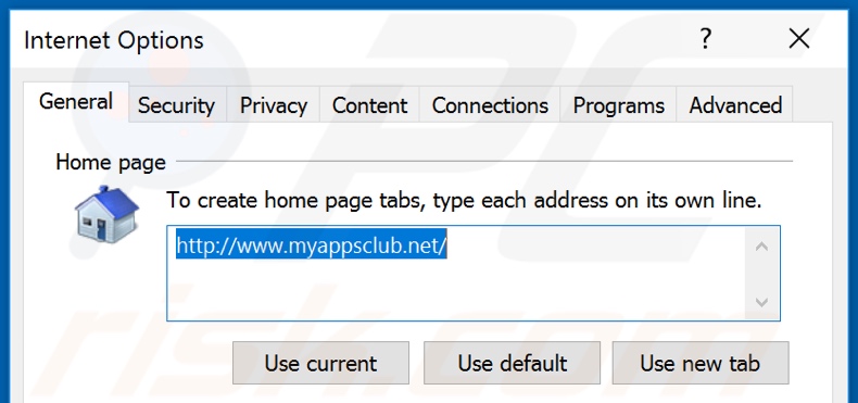 Removing myappsclub[.]net from Internet Explorer homepage