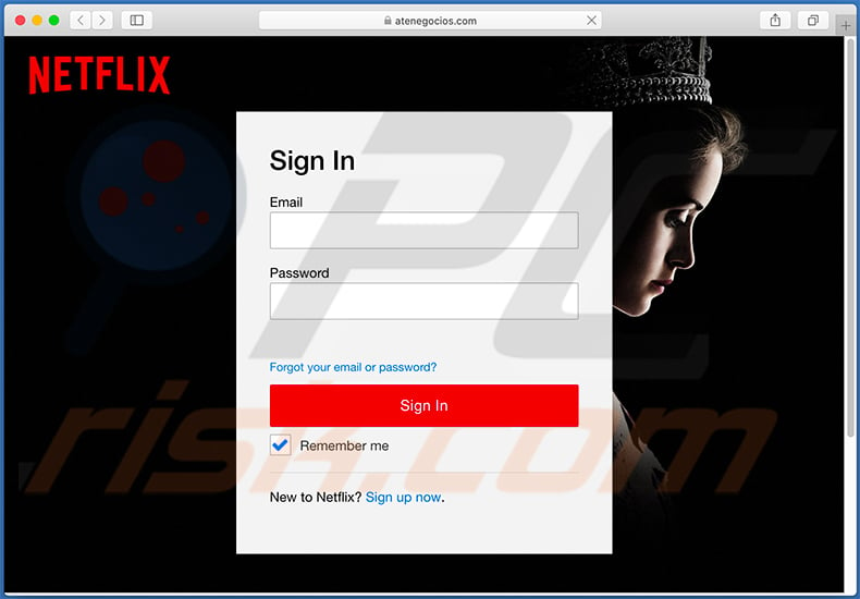 Phishing site promoted via Netflix scam email