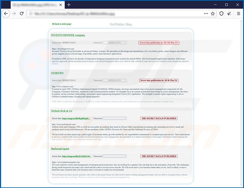 NetWalker ransomware developers data leaking website
