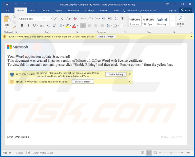 Malicious attachment distributed through Office Depot Email Virus