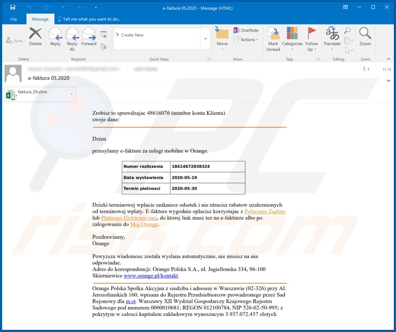 Orange Email Virus malware-spreading email spam campaign