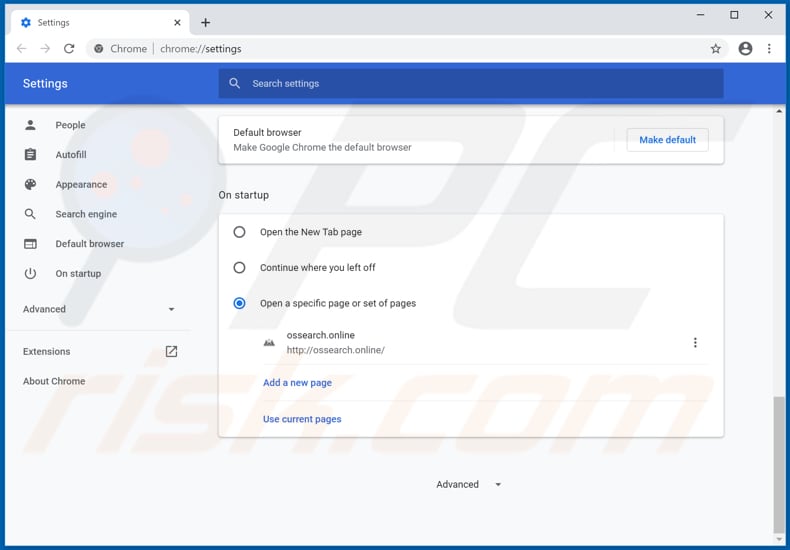 Removing ossearch.online from Google Chrome homepage