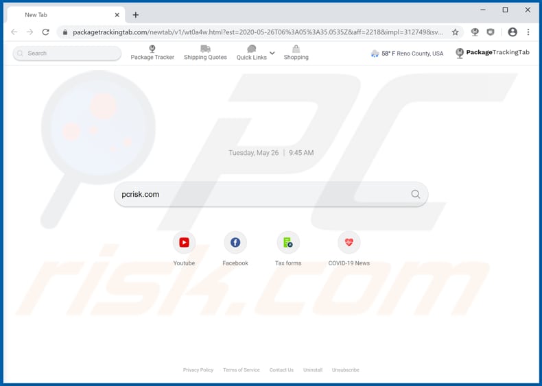 packagetrackingtab.com browser hijacker