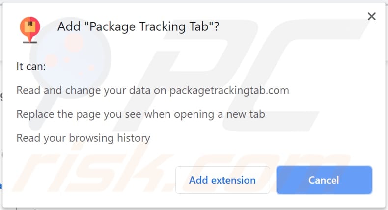 package tracking tab browser hijacker asks for a permission to be installed