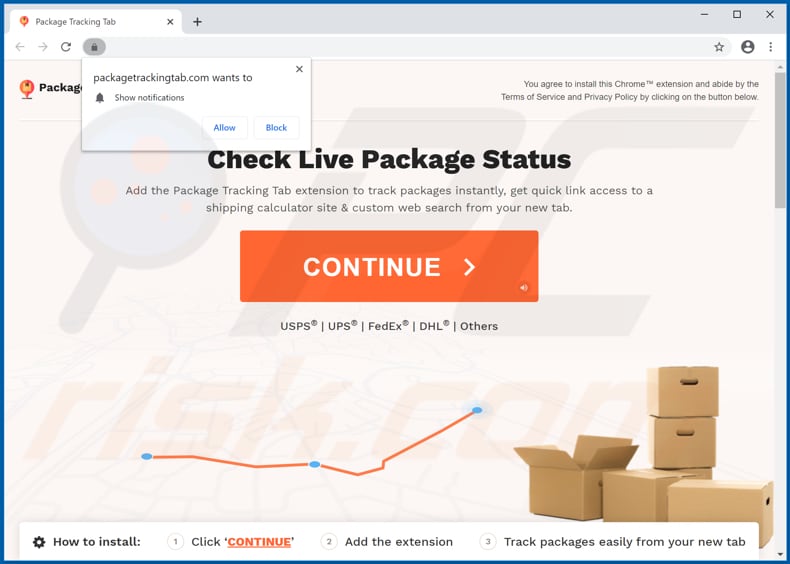 Website used to promote Package Tracking Tab browser hijacker