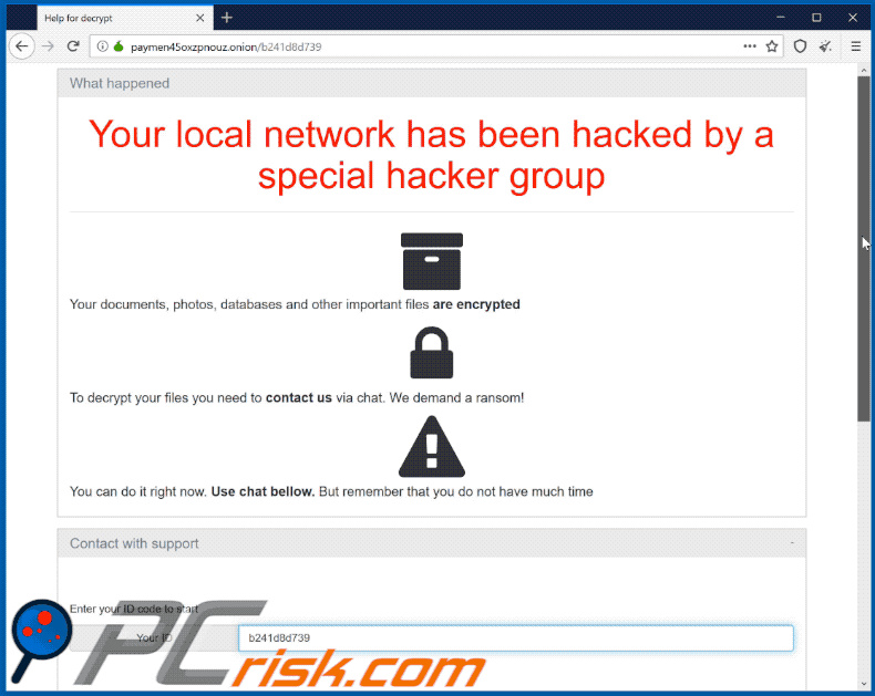 Paymen45 ransomware website gif