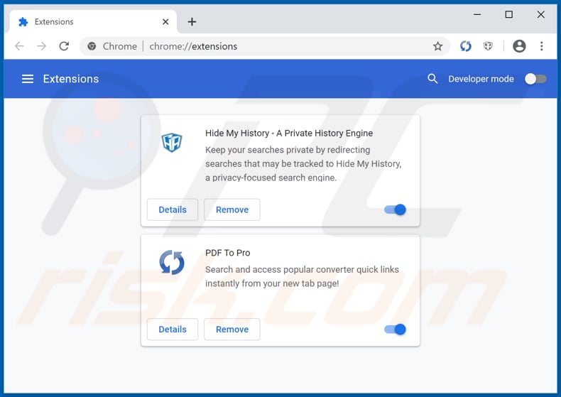 Removing hpdftopro.com related Google Chrome extensions