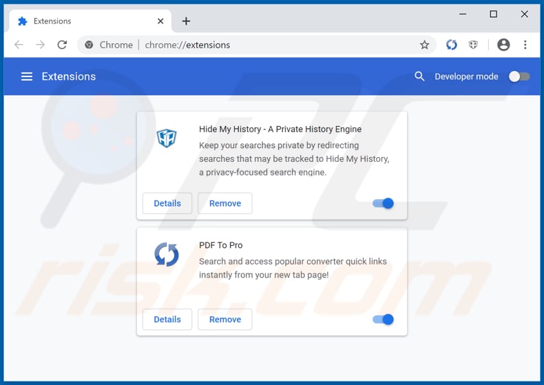 Removing hpdftopro.com related Google Chrome extensions