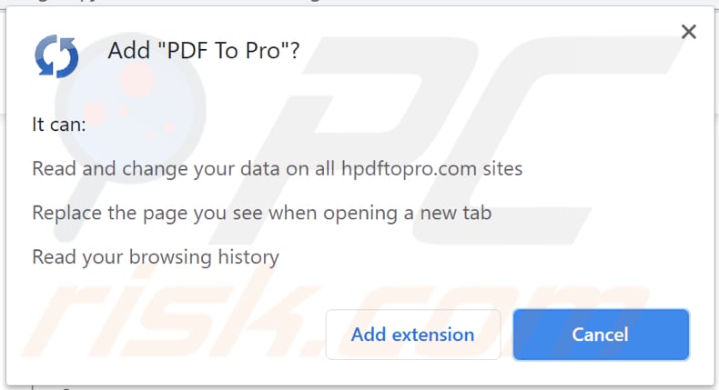 pdf to pro browser hijacker asks for a permission to be installed