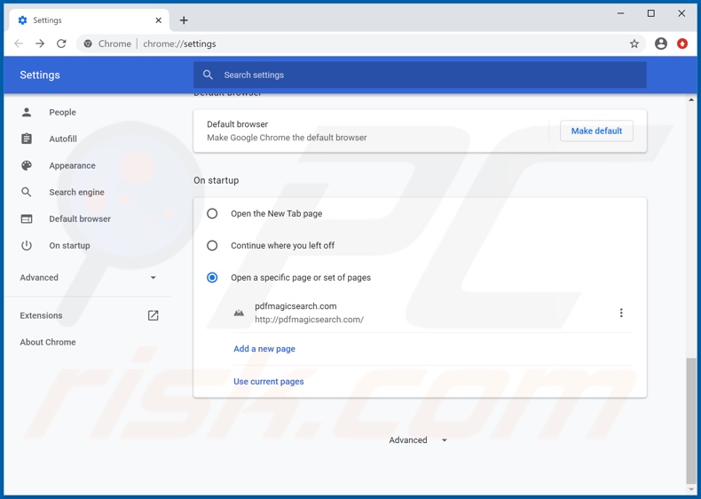 Removing pdfmagicsearch.com from Google Chrome homepage