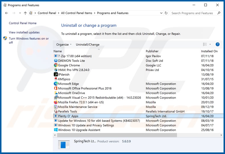 hplentyoapps.com browser hijacker uninstall via Control Panel