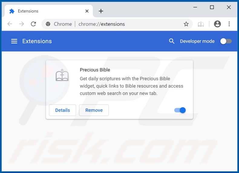Removing preciousbible.com related Google Chrome extensions