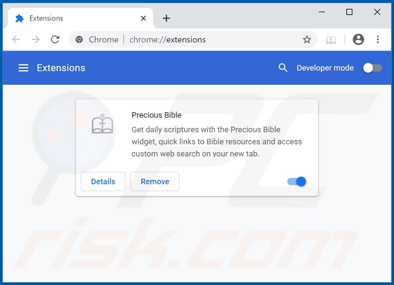 Removing preciousbible.com related Google Chrome extensions