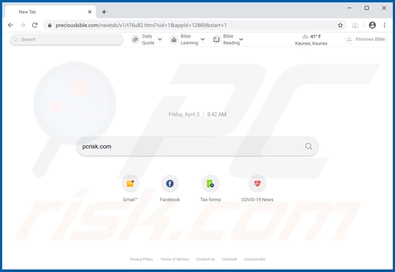 preciousbible.com browser hijacker