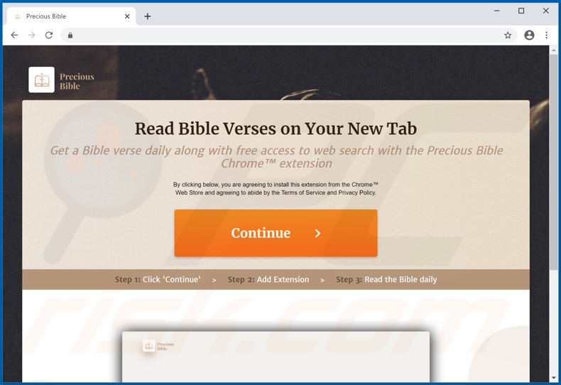 Website used to promote Precious Bible browser hijacker