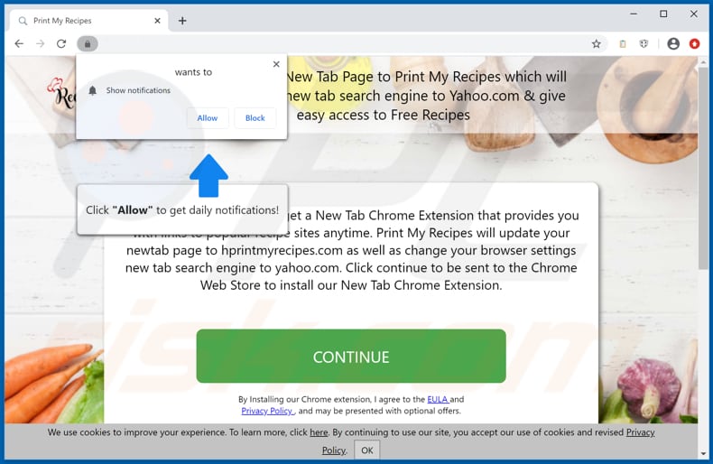 Website used to promote Print My Recipes browser hijacker