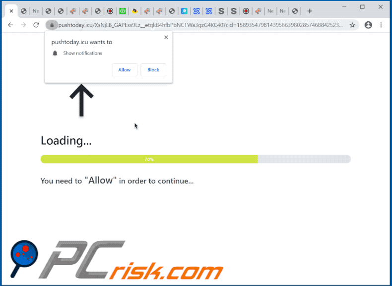 Pushtoday.icu pop-up website appearance (GIF)