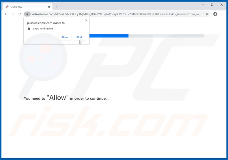 pushwelcome[.]com pop-up redirects