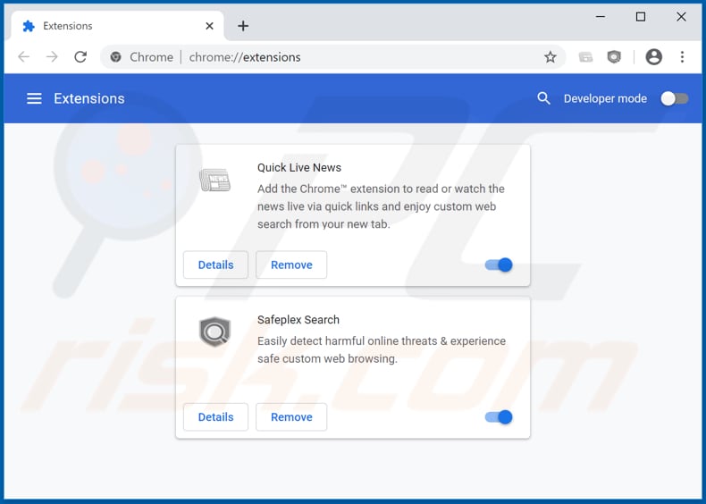 Removing quicklivenews.com related Google Chrome extensions