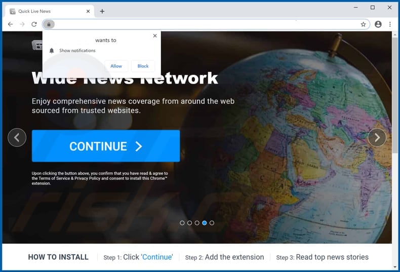 Website used to promote Quick Live News browser hijacker