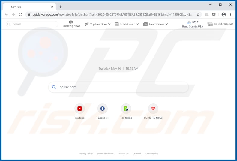 quicklivenews.com browser hijacker