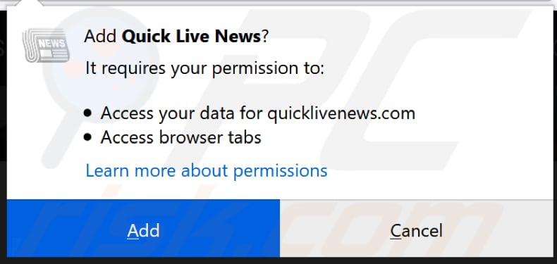 quick live news asks for a permission to be installed on firefox