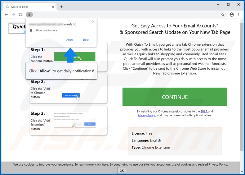 Website used to promote Quick To Email browser hijacker