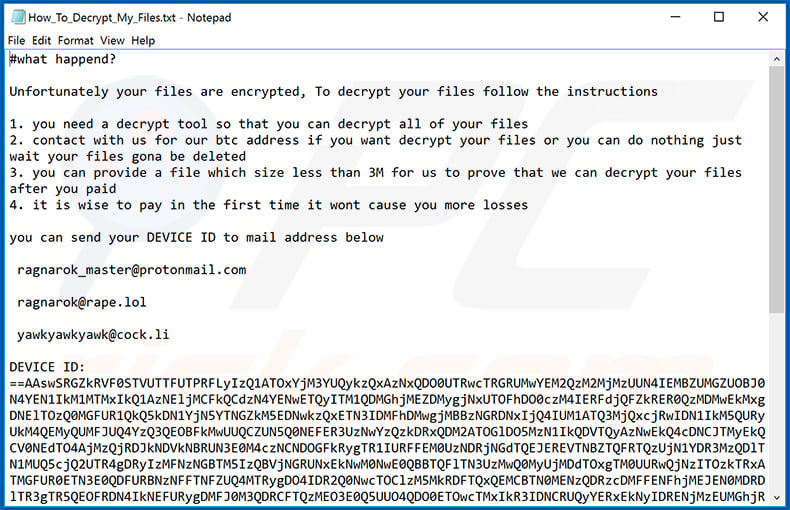 Updated Ragnarok ransomware ransom note (How_To_Decrypt_My_Files.txt)